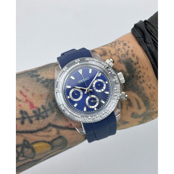 Custom Seiko Mod • Navy Blue Clear Plastic Daytona (Quartz Chronograph) • 39.5mm
